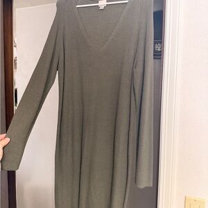 A New Day V-Neck Long Sleeve Sweater Dress - Olive Green